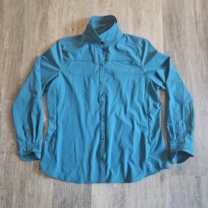 REI CO-OP Shirt Womens XLarge Blue Sahara Long Sleeve Rolled Up Hiking Camping